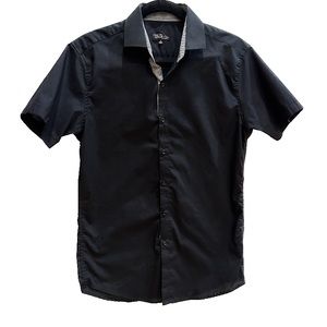 NWOT Galaxy Black Short Sleeved Button Down Collared Dress Shirt - S